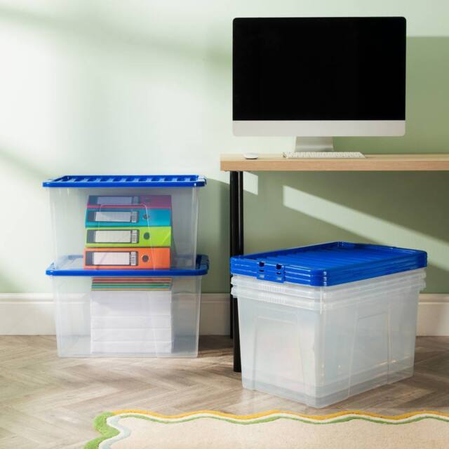 Wham Crystal 60L Clear Box & Stronger Lid PK5 in Blue - image 1
