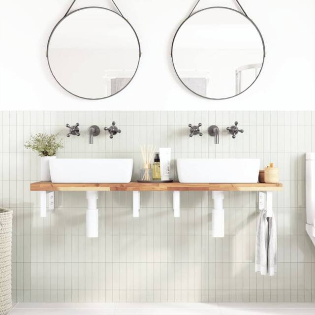 Berkfield Home Elegant Basin Shelf Wall Mounted Steel & Solid Wood Acacia in Brown - image 1