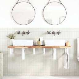 Berkfield Home Elegant Basin Shelf Wall Mounted Steel & Solid Wood Acacia in Brown