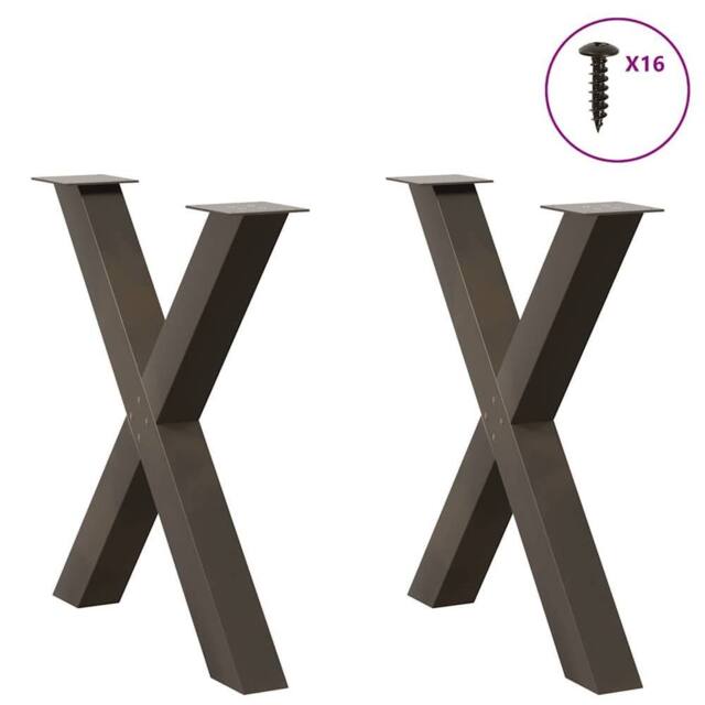 Berkfield Home Modern Dining Table Legs X-Shaped 2 pcs Natural Steel 80x(72-73) in Brown - image 1
