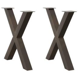Berkfield Home Modern Dining Table Legs X-Shaped 2 pcs Natural Steel 80x(72-73) in Brown - thumbnail 2