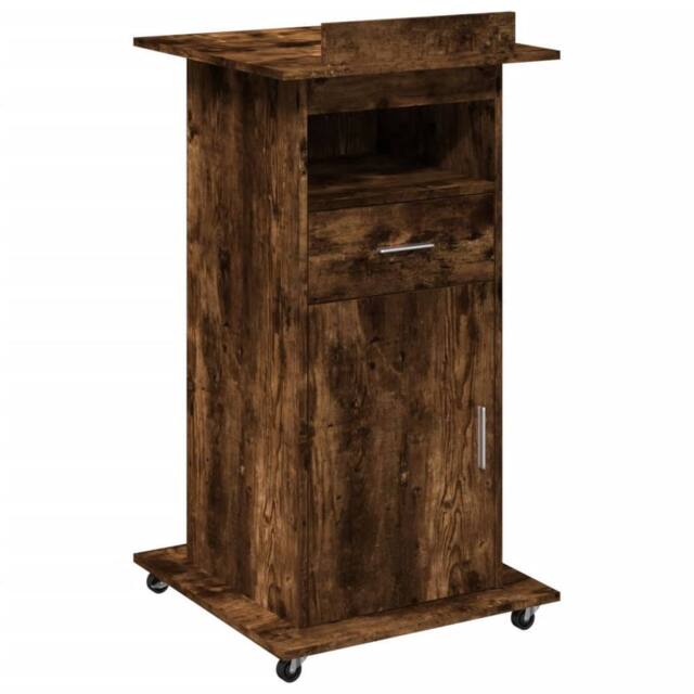 Berkfield Home Lectern with Wheels & Drawer Smoked Oak 55x55x107 cm Engineered Wood in Brown - Size: 55 x 55 x 107 cm - image 1