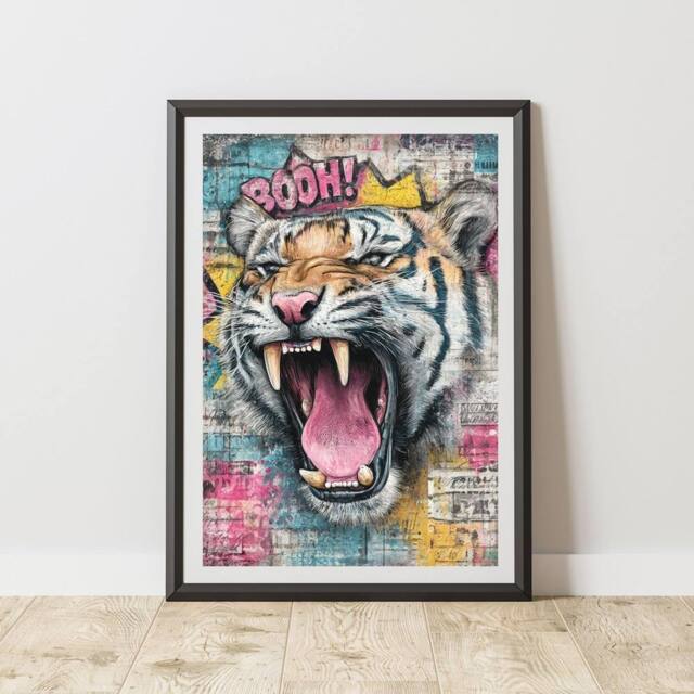 60 SECOND MAKEOVER Tiger Graffiti Print Urban Street Art Poster Junk Journal - Size: A4 - image 1