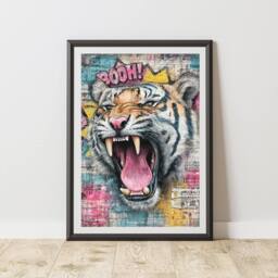 60 SECOND MAKEOVER Tiger Graffiti Print Urban Street Art Poster Junk Journal - Size: A4 - thumbnail 1