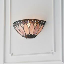 Loops Tiffany Glass Wall Light Cream & Textured Deco Shade Interior Sconce i00241 in Clear - thumbnail 5