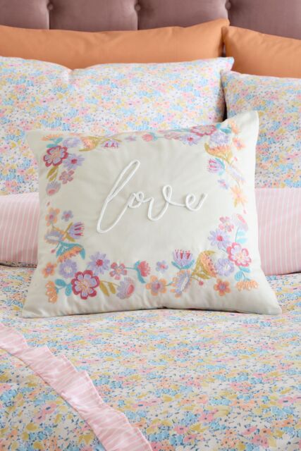 Catherine Lansfield 'Love' Embroidered Cushion in Natural - Size: 45 cm x 45 cm - image 1