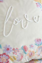 Catherine Lansfield 'Love' Embroidered Cushion in Natural - Size: 45 cm x 45 cm - thumbnail 2