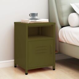 Berkfield Home Nightstand Olive Green 35x35x51 cm Steel - Size: 35 x 35 x 51 cm - thumbnail 1