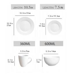 simpa Timeless White Porcelain Dinner Set - Size: 12 Pack - thumbnail 6