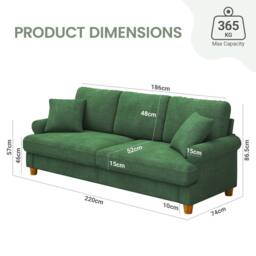 Dprodo 220CM Chenille Sofa Sleeper Deep Seat Couch in Green - thumbnail 3
