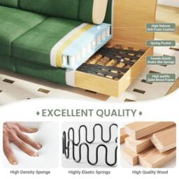 Dprodo 220CM Chenille Sofa Sleeper Deep Seat Couch in Green - thumbnail 6