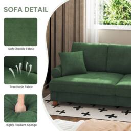 Dprodo 220CM Chenille Sofa Sleeper Deep Seat Couch in Green - thumbnail 5