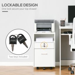 VINSETTO Mobile File Cabinet Lockable Documents Storage w/ 5 Wheels in White - thumbnail 4
