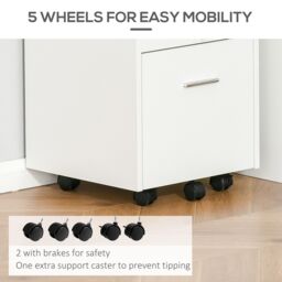 VINSETTO Mobile File Cabinet Lockable Documents Storage w/ 5 Wheels in White - thumbnail 6