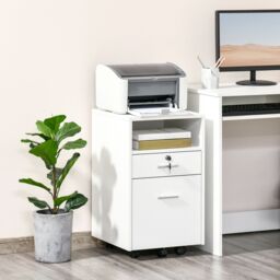 VINSETTO Mobile File Cabinet Lockable Documents Storage w/ 5 Wheels in White