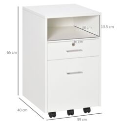VINSETTO Mobile File Cabinet Lockable Documents Storage w/ 5 Wheels in White - thumbnail 3
