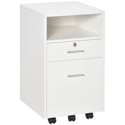 VINSETTO Mobile File Cabinet Lockable Documents Storage w/ 5 Wheels in White - thumbnail 2