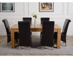 Thats Furniture Dakot 182 x 92cm Oak Large Dining Table & 6 Montana Leather Chairs in Black - Size: 182 x 92 cm - thumbnail 2