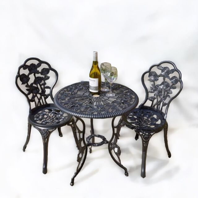 Rafaelo Mobilia Set of 3 Cast Iron Bistro Table & Chair in Grey - image 1