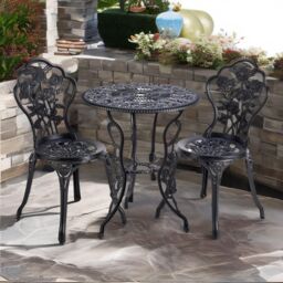 Rafaelo Mobilia Set of 3 Cast Iron Bistro Table & Chair in Grey - thumbnail 2