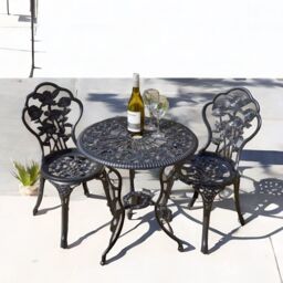 Rafaelo Mobilia Set of 3 Cast Iron Bistro Table & Chair in Grey - thumbnail 6