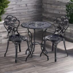 Rafaelo Mobilia Set of 3 Cast Iron Bistro Table & Chair in Grey - thumbnail 3