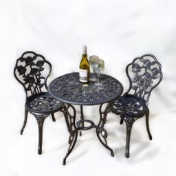 Rafaelo Mobilia Set of 3 Cast Iron Bistro Table & Chair in Grey - thumbnail 1