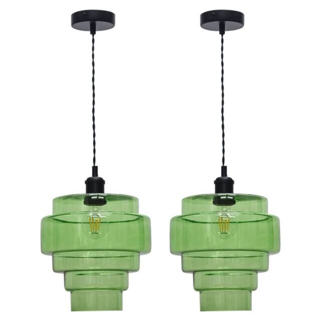 First Choice Lighting Set of 2 Benson - 5 Tier Green & Black Ceiling Pendant Lights - image 1
