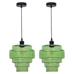 First Choice Lighting Set of 2 Benson - 5 Tier Green & Black Ceiling Pendant Lights - thumbnail 1
