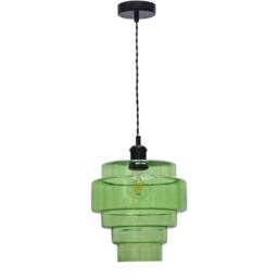First Choice Lighting Set of 2 Benson - 5 Tier Green & Black Ceiling Pendant Lights - thumbnail 2