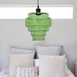 First Choice Lighting Set of 2 Benson - 5 Tier Green & Black Ceiling Pendant Lights - thumbnail 4