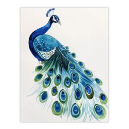 "Artery8 Blue Peafowl Peacock Tail Feathers Watercolour Wall Art Print - Size: W12"" x H16""" - thumbnail 1