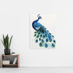 "Artery8 Blue Peafowl Peacock Tail Feathers Watercolour Wall Art Print - Size: W12"" x H16""" - thumbnail 4
