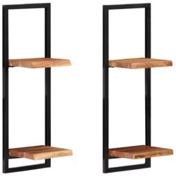 Berkfield Home Wall Shelves 2 pcs 25x25x75 cm Solid Wood Acacia & Steel in Brown - Size: 25 x 25 x 75 cm - thumbnail 9