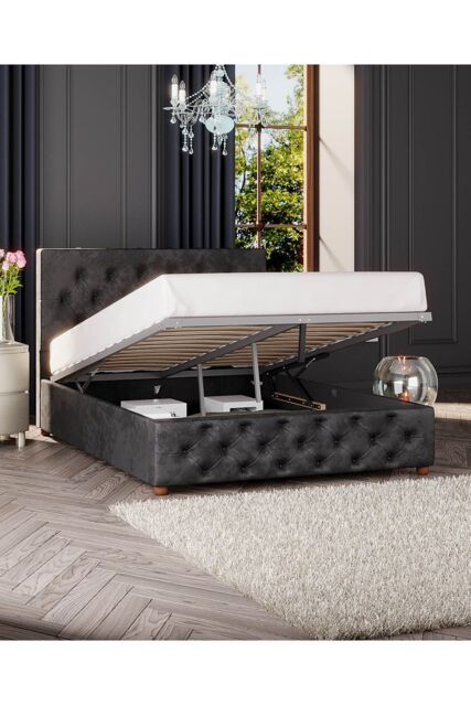 Laurence Llewelyn-Bowen Luna Ottoman Storage Bed in Mirazzi Velvet Fabric, Custom Made in Black - Size: Single - image 1