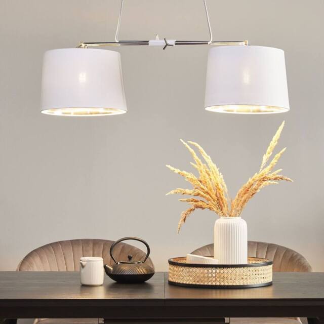 Wyld and Coco Two Light White Fabric Pendant Chrome Interior and Adjustable Metal - image 1