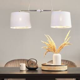 Wyld and Coco Two Light White Fabric Pendant Chrome Interior and Adjustable Metal