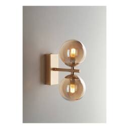 Netlighting Honey Twin Globe Wall Light Brass Satin With Champagne Diffusers G9 in Yellow