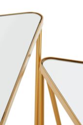 Orsina Set of 2 Gold Triangle Side Tables With Mirrored Tops, Gold Nesting Tables, Glass End Tables, Bedside Tables - thumbnail 4