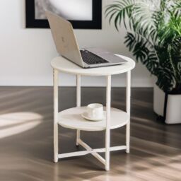 Pirlo Plush Industrial 2 Tier Round Coffee Table For Living Room in White - thumbnail 5