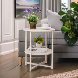 Pirlo Plush Industrial 2 Tier Round Coffee Table For Living Room in White - thumbnail 1