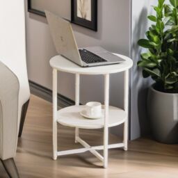 Pirlo Plush Industrial 2 Tier Round Coffee Table For Living Room in White - thumbnail 3