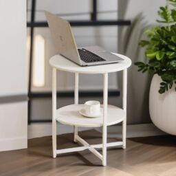 Pirlo Plush Industrial 2 Tier Round Coffee Table For Living Room in White - thumbnail 4