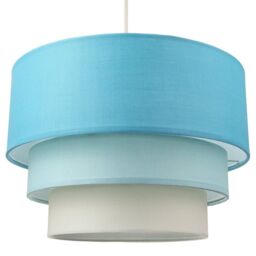 Happy Homewares Contemporary Round Triple Tier Cotton Fabric Pendant Light Shade in Teal - Size: 12 inches