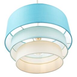 Happy Homewares Contemporary Round Triple Tier Cotton Fabric Pendant Light Shade in Teal - Size: 12 inches - thumbnail 3