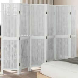Berkfield Home Room Divider 6 Panels White Solid Wood Paulownia