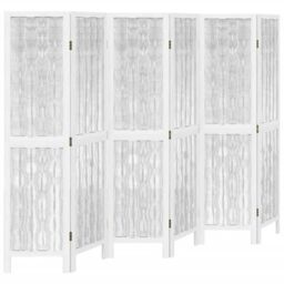 Berkfield Home Room Divider 6 Panels White Solid Wood Paulownia - thumbnail 2