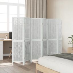 Berkfield Home Room Divider 6 Panels White Solid Wood Paulownia - thumbnail 3