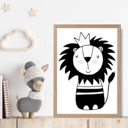 ARTZE Cute Black Lion Scandi Animal Framed Print SIZE: A3 with Oak Frame - Size: A4 - thumbnail 2