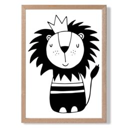 ARTZE Cute Black Lion Scandi Animal Framed Print SIZE: A3 with Oak Frame - Size: A4 - thumbnail 1